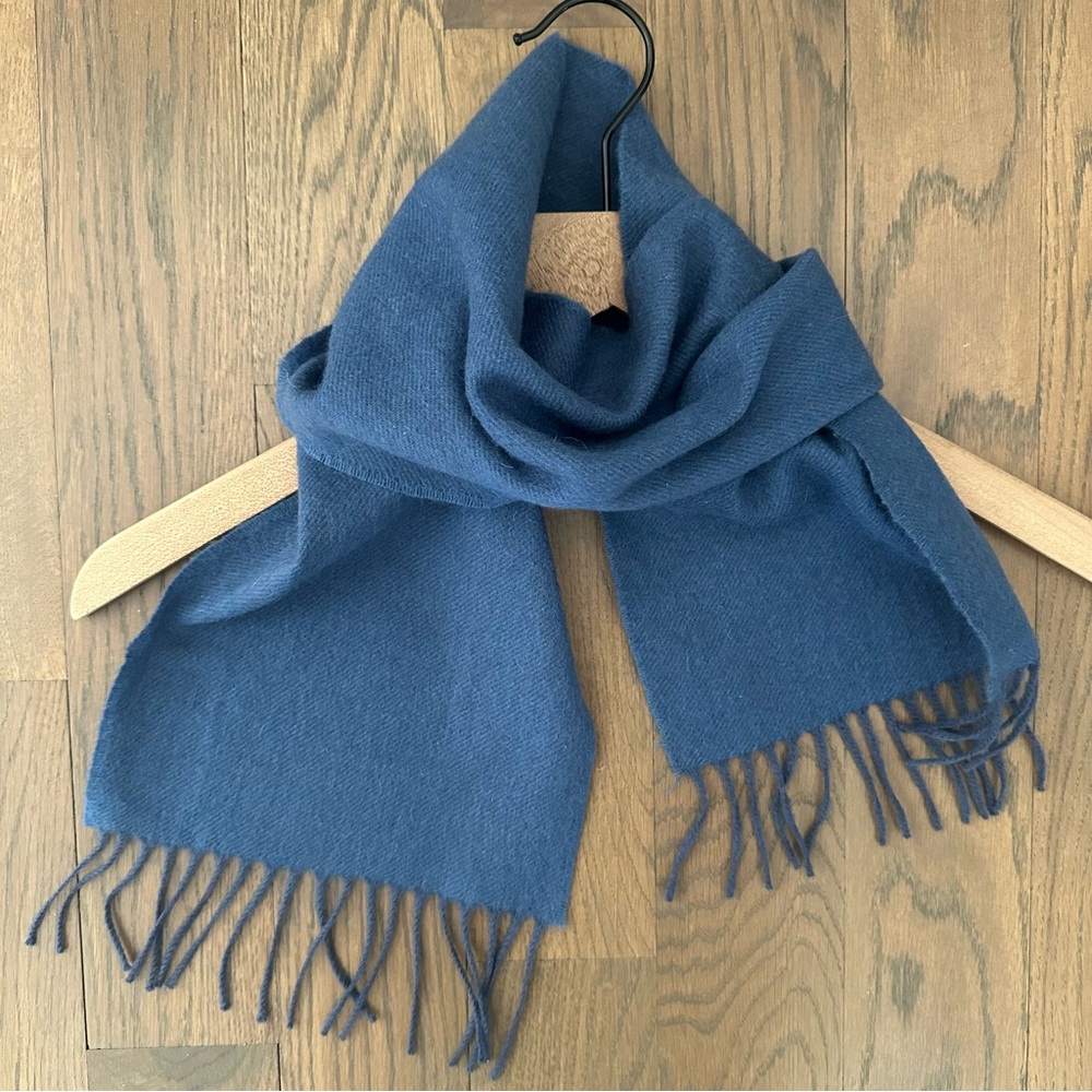 Vintage Johnstons of Elgin Wool Cashmere Oblong Scarf in Solid Blue 51"l